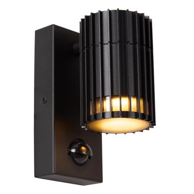 Lucide TIMBALA - Wandspot / Wandlamp Binnen/Buiten - 1xGU10 - IP44 - Beweging & dag/nacht sensor - Zwart - Essential