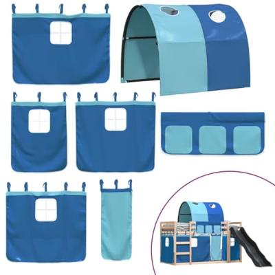 Stapelbed met glijbaan en gordijnen blauw 90x200 cm