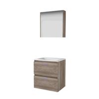 Basic-Line Comfort 46 Badkamermeubelset - 60 x 46 cm - Greeploos - 2 Lades - Acryl Wastafel - 1 Kraangat - Spiegelkast - Scotch Oak - thumbnail