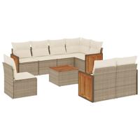 8-delige Loungeset met kussens poly rattan beige - thumbnail