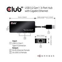 Club 3D CSV-1430 USB 3.0 3-poorts hub met Gigabit Ethernet zwart - thumbnail