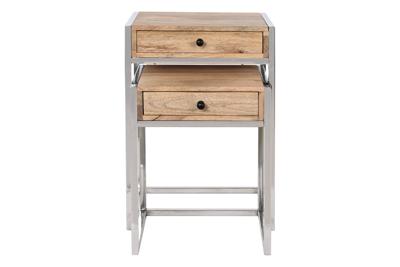 Set van 2 tafels Home ESPRIT Bruin Zilverkleurig Natuurlijk Staal Mangohout 45,5 x 41 x 66,5 cm