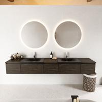 MONDIAZ BUKLA 240cm badmeubel met module 40 kleur Dark Brown met 5 lades. Wastafel CLOUD dubbel 2 kraangaten kleur Urban. - thumbnail