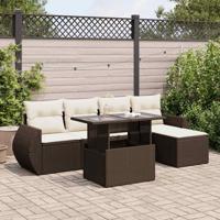 6-delige Loungeset met kussens poly rattan bruin - thumbnail