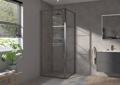 Saqu Devine industriële douchecabine met draaideur incl. antikalk 90x90x210cm mat zwart