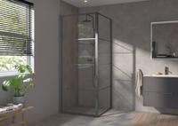 Saqu Devine industriële douchecabine met draaideur incl. antikalk 90x90x210cm mat zwart - thumbnail