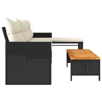 Tuinbank met tafel en kussens L-vormig poly rattan zwart - thumbnail