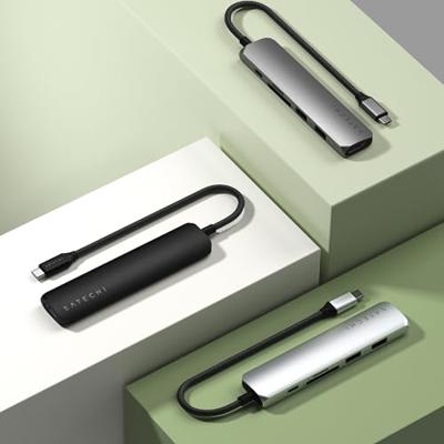 SATECHI Hub USB C 6-in-1 Slim Plus, Adapter Met HDMI 4K, PD-Lading 100W, 2 USB-A-Poorten, Micro/SD Kaartlezer, Voor MacBook, Windows En Apparaten Met Type-C Technologie, Ruimtegrijs