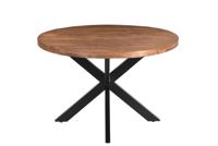LivingFurn Ronde Eettafel 'Rocky' Mangohout en staal, 130cm - thumbnail