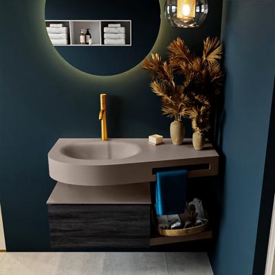 MONDIAZ RIVA 100cm badmeubel onderkast / planchet kleur Antracite met 1 lade. Wastafel DULCET links 1 kraangat kleur Smoke. MONDIAZ RIVA 100cm badmeubel onderkast / planchet kleur Antracite met 1 lade. Wastafel DULCET links 1 kraangat kleur Smoke.