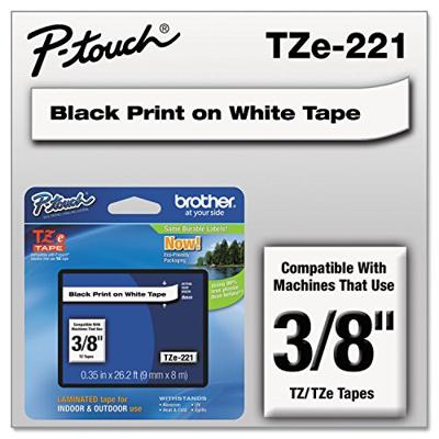 Brother TZe-S221 Labeltape extra sterk klevend PET Tapekleur: Wit Tekstkleur: Zwart 9 mm 8 m - thumbnail