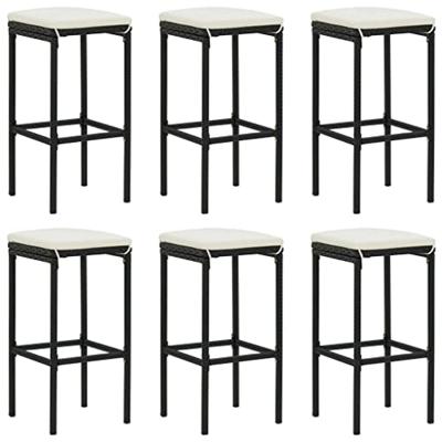 VidaXL Barkrukken 6 st met kussens poly rattan zwart VidaXL Barkrukken 6 st met kussens poly rattan zwart