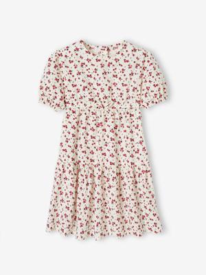 Meisjesjurk met ruche op de 3/4 mouwen ecru Meisjesjurk met ruche op de 3/4 mouwen ecru