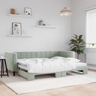 Slaapbank met onderschuifbed 80x200 cm fluweel lichtgrijs