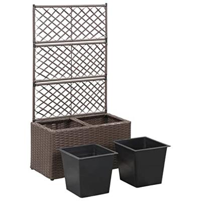 Latwerkplantenbak verhoogd met potten 58x30x107 cm rattan bruin