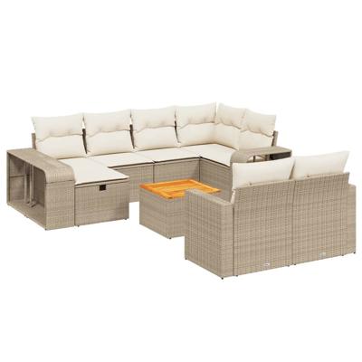 11-delige Tuinset met kussens poly rattan beige