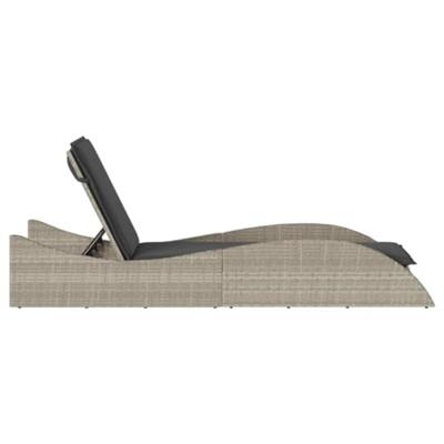 Ligbed met kussen 60x205x73 cm poly rattan lichtgrijs - thumbnail