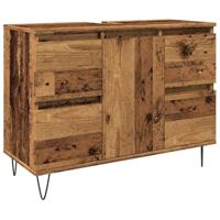 Badkamerkast 80x33x60 cm bewerkt hout oud houtkleurig - thumbnail