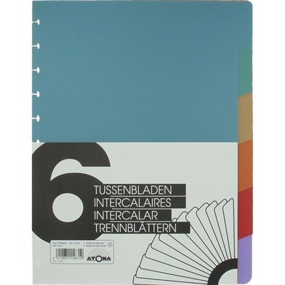 Atoma tabbladen, voor A4 schriften, uit PP, set van 6, geassorteerde kleuren