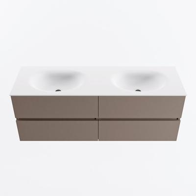 MONDIAZ VICA 140cm badmeubel onderkast Smoke 4 lades. Wastafel MOON dubbel zonder kraangat, kleur Talc.