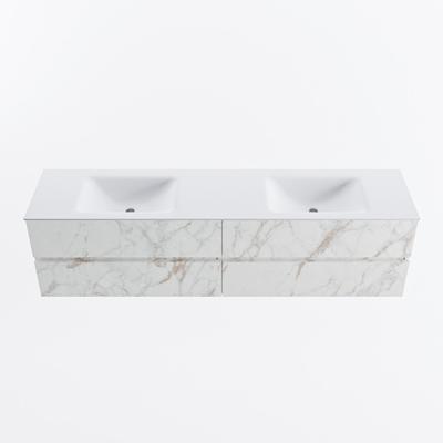 MONDIAZ VICA 190cm badmeubel onderkast Carrara 4 lades. Wastafel CLOUD dubbel zonder kraangat, kleur Talc.