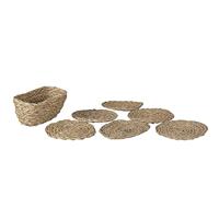 Clayre & Eef Onderzetters voor Glazen Ø 12 cm Bruin Zeegras Rond - thumbnail