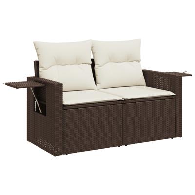 5-delige Loungeset met kussens poly rattan bruin - thumbnail