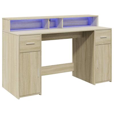 Bureau met LED-verlichting 200x55x91 cm hout sonoma eikenkleur - thumbnail