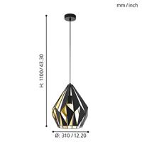 Eglo HanglampCarlton 1 31cm zwart met goud - 49931 - thumbnail