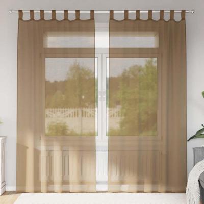 VidaXL Gordijnen voile met lussen 2 st 140x245 cm lichtbruin VidaXL Gordijnen voile met lussen 2 st 140x245 cm lichtbruin