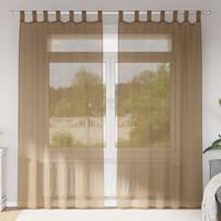VidaXL Gordijnen voile met lussen 2 st 140x245 cm lichtbruin - thumbnail
