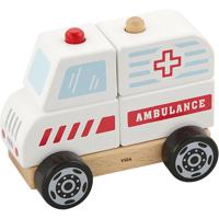 VIGA houten stapelbare ambulance speelgoed, ambulance, afm 13x10x8 cm, 1 stuk - thumbnail