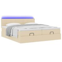 Ottoman bed met matrassen en LED's 180x200cm stof crèmekleurig - thumbnail