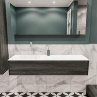 Lush onderkast 150cm in kleur ANTRACITE met 1 lade Push tot open geschikt voor linkse wastafel. Compleet met solid surface wastafel cloud M35217met 1 kraangat(en) - thumbnail
