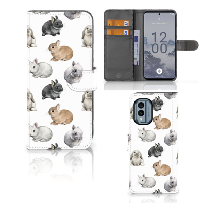Telefoonhoesje | Met pasjeshouder | voor Nokia X30 Konijntjes