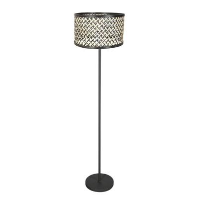Steinhauer Zwarte vloerlampNoor met rotan en zwarte kap - 4438ZW