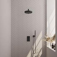 BRAUER Stripe Thermostatische Inbouw Regendouche - 3-weg - rechthoekig - SET 13 - 25cm douchekop - rechte muurarm - staaf handdouche - doucheslang - wandaansluitbocht - mat zwart 5-S-389 - thumbnail
