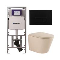 QeramiQ Dely Toiletset - 36.3x51.7cm - diepspoel - rimless - Geberit UP320 inbouwreservoir - softclose toilet zitting 35 mm - kunstof mat zwarte bedieningsplaat - rechthoekige knoppen - mat beige SW1000764/SW1000771/0701131/SW706189 - thumbnail