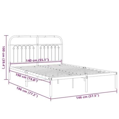 Bedframe met hoofdbord metaal wit 140x190 cm