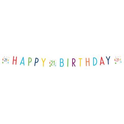 Letterbanner 21 Jaar Happy Birthday Confetti