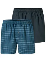 Schiesser 2-Pack heren wijde boxershort katoen woven - Losse blauwe 100% katoenen boxershorts - thumbnail