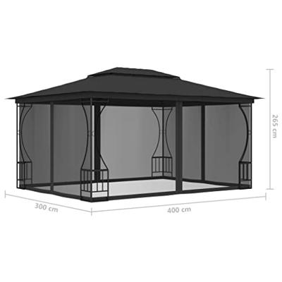 VidaXL Prieel met netten 300x400x265 cm antracietkleurig - thumbnail