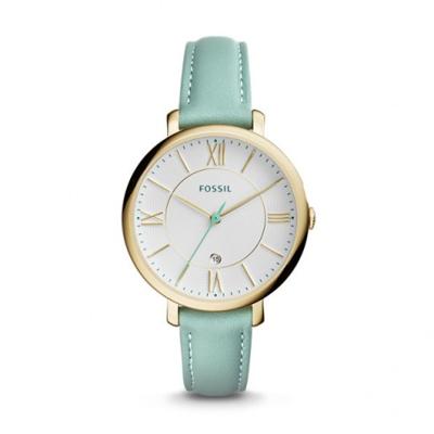 Horlogeband Fossil ES3987 / Jacqueline Leder Turquoise 14mm