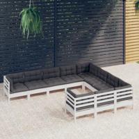 10-delige Loungeset met kussens grenenhout wit - thumbnail