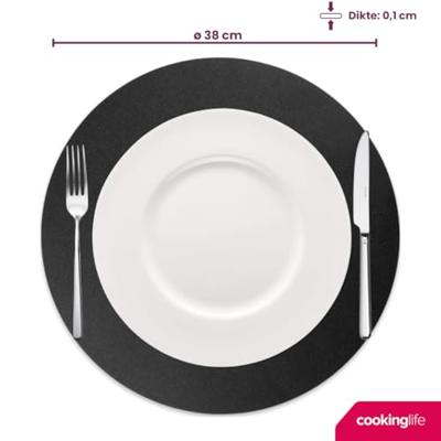 Cookinglife Placemats - Dubbelzijdig - Vegan leer - Cognac / Zwart ø 38 cm - 6 Stuks