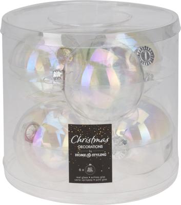Kerstbal 80mm iriserend koker a 6 glas