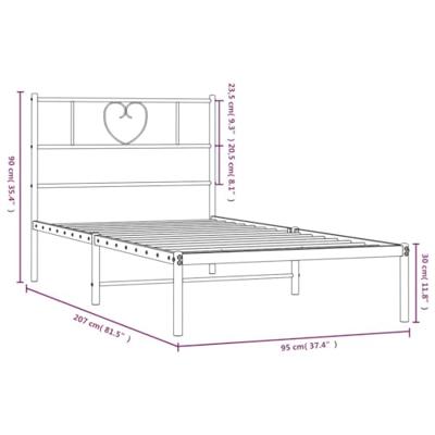 Bedframe met hoofdbord metaal wit 90x200 cm