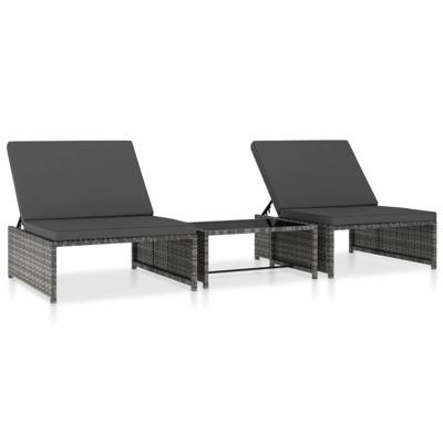 VidaXL Tuinstoelen 2 st verstelbaar met tafel poly rattan grijs