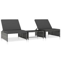 VidaXL Tuinstoelen 2 st verstelbaar met tafel poly rattan grijs - thumbnail