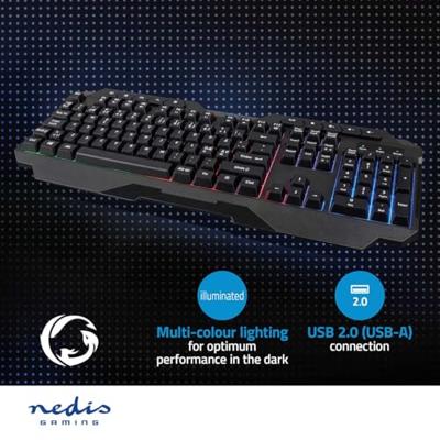 Nedis Bedraad Gaming Toetsenbord | USB Type-A | Membrane Toetsen | LED | QWERTY | Scandinavisch | USB Gevoed | Lengte stroomkabel: 1.30 m | Multimedia